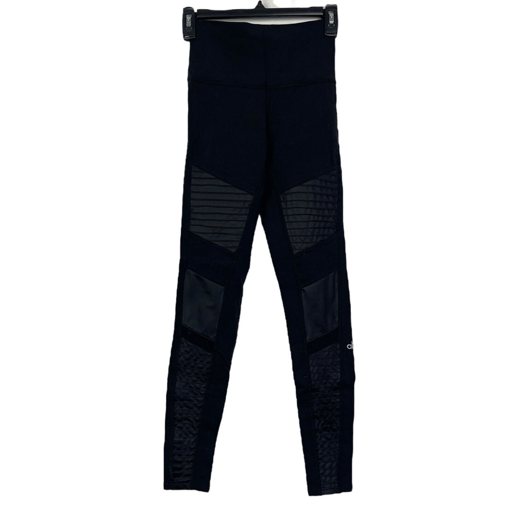 Alo Yoga Womens XS Moto Leggings Black High Rise Quilted‎ Activewear
